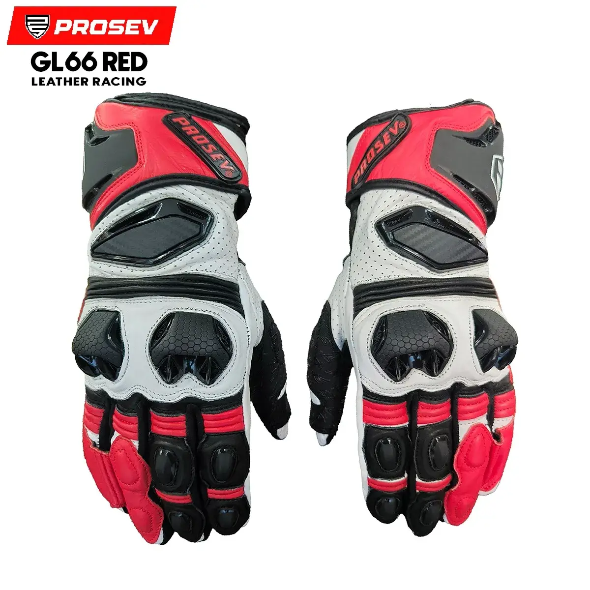 PROSEV GL66 RACING KIRMIZI  DERİ UZUN MOTOSİKLET ELDİVENİ